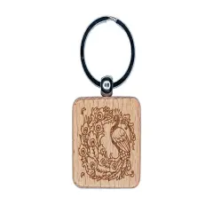 Elegant Peacock with Flowing Tail Feathers Engraved Wood Square Keychain Tag Charm