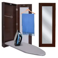 Ivation Foldable Ironing Board Cabinet, Wall-Mount With Mirror Walnut Brown