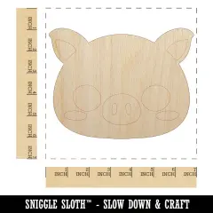 Charming Kawaii Chibi Pig Face Blushing Cheeks Unfinished Wood Shape Piece Cutout for DIY Craft Projects