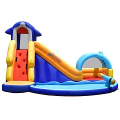 Inflatable Bouncy House with Slide and Splash Pool without Blower