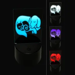 Dog and Cat Sleeping 3D Illusion LED Night Light Sign Nightstand Desk Lamp