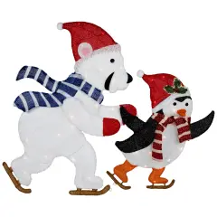 Northlight 41.25" Lighted Ice Skating Polar Bear and Penguin Outdoor Christmas Decoration Red
