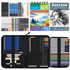 76 pieces Drawing Sketching Kit Set - Pro Art Supplies with Sketchbook & Watercolor Paper - Include Tutorial,Watercolor,Graphite,Colored,Metallic,Pastel,Charcoal Pencil - for Artists Beginners Adults
