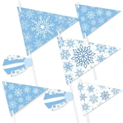 Big Dot of Happiness Blue Snowflakes - Triangle Winter Holiday Party Photo Props - Pennant Flag Centerpieces - Set of 20