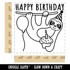 Happy Birthday Sloth with Cupcake Self-Inking Rubber Stamp Ink Stamper Black
