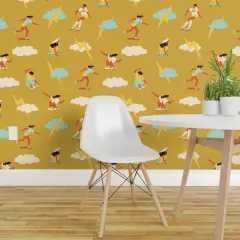 Peel & Stick Wallpaper 2FT Wide Skater Girls Retro 1970S Skateboard Feminism Women Skateboarding Custom Removable Wallpaper by Spoonflower