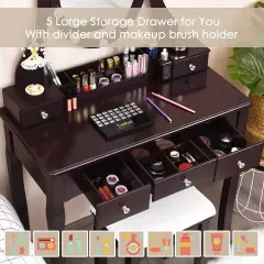 10 Dimmable Lights Vanity Table Set with Lighted Mirror and Cushioned Stool Coffee
