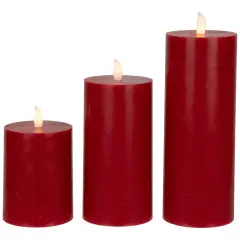 Northlight LED Flameless Flickering Wax Pillar Candles - 8" - Red - Set of 3