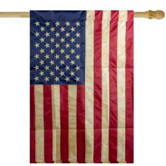 Northlight Embroidered Tea-Stained Patriotic House Flag - 40" x 28" Red