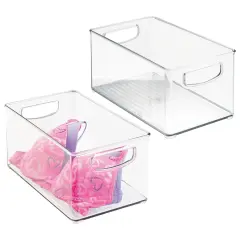 mDesign Plastic Storage Organizer Bin with Handles for Closets, 2 Pack - Clear