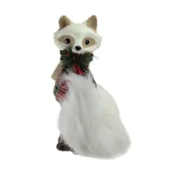 Northlight Fox with Plaid and Burlap Pine Bow Christmas Figure - 13" - Cream White