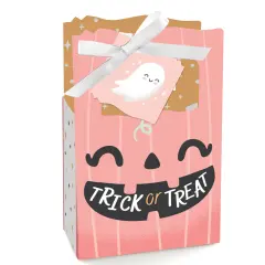 Big Dot of Happiness Pastel Halloween - Pink Pumpkin Party Favor Boxes - Set of 12