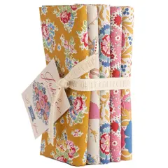 Tilda Fabrics Jubilee - 5 Fat Quarters Mustard/Pink - 20" x 22" - 100% Cotton