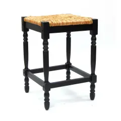 Contemporary Home Living 24" Antique Black and Beige Counter Stool with Hand Woven Rush Seat