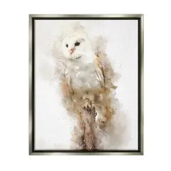 Stupell Industries Perched Barn Owl Wildlife Framed Floater Canvas Wall Art Gray Floater Frame