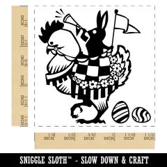 Regal Easter Bunny Mounted on Chicken with Eggs Self-Inking Rubber Stamp Ink Stamper Black