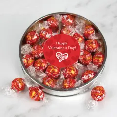 Valentine's Day Candy Gift Tin with Chocolate Lindor Truffles by Lindt Large Plastic Tin with Sticker - Scribble Heart