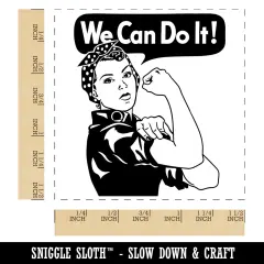 We Can Do It Rosie the Riveter Encouragement Self-Inking Rubber Stamp Ink Stamper Blue