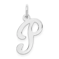 14K White Gold Polished Fancy Initial Letter P Charm Jewerly 20mm x 11mm