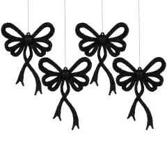 Northlight Set of 4 Black Glitter Bowtie Christmas Ornaments 6"