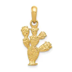 14K Yellow Gold 3-D Cactus Pendant Charm Jewelry 26mm x 14.25mm