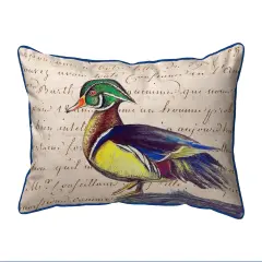 Betsy Drake Male Wood Duck Script Large Indoor/Outdoor Pillow 16x20