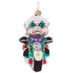 Christopher Radko Christopher Radko Low Rider Hog Glass Christmas Ornament 1021519 Red