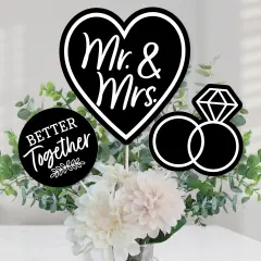 Big Dot of Happiness Mr. and Mrs. - Black and White Wedding or Bridal Shower Centerpiece Sticks - Table Toppers - Set of 15