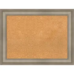 Mezzanine Antique Silver Narrow Wood Framed Corkboard, Natural Cork