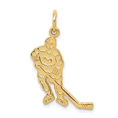 10K Yellow Gold Hockey Player Charm Sports Pendant Jewerly 25mm x 13mm