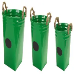 Melrose Set of 3 Green Metal Buckets with Chalkboard and Rope Handles 16"