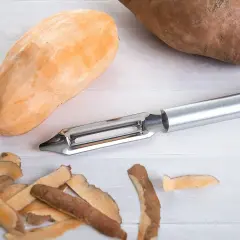 Rada Stainless Steel Vegetable Peeler, Razor Sharp Swiveling Blade follows Veggie Contours, Recycled Aluminum Handle