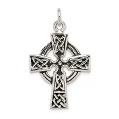 Sterling Silver Celtic Cross Charm Religious Jewelry 34mm x 23mm