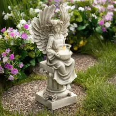 Northlight 17" Peaceful Angel on Pedestal Candle Holder Outdoor Statue Gray