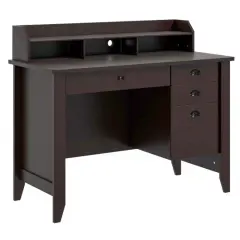 Modern Computer Desk with Storage Shelves and 4 Drawers Brown