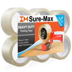 Sure-Max Heavy-Duty Shipping & Packing Tape (2" x 60 yard/360' each) - Moving & Adhesive Carton Sealing - 2.7mil Clear