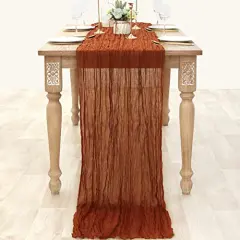 Cheesecloth Table Runner 10ft Gauze Boho Rustic Terracotta Cheese Cloth Table Runner for Wedding Bridal Shower Fall Thanksgiving Christmas Decoration
