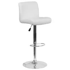 Emma and Oliver Swivel Rolled Seat Adjustable Height Barstool with Chrome Base White