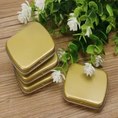 4 Pieces Metal Hinged Tin Box Rectangular Empty Small Hinged Tins Containers Storage Case for Pills Candies and Bead Earring Necklace Bracelet Jewelry Craft, Golden
