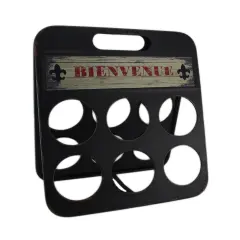 Fleur De Lis Bienvenue Distressed Metal 6 Bottle Wine Holder
