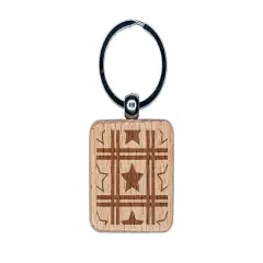 Stars Stripes Pattern Patriotic July 4 Background Engraved Wood Square Keychain Tag Charm