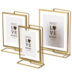 Gold Modern Metal Floating Tabletop Photo Frame with Glass Cover and Glass Cover and Free Spinning Stand
