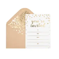 50 Pack Invitation Card - Elegant Greeting Cards &lsquo;&rsquo;You Are Invited&rsquo;&rsquo; In Gold Foil Letters &ndash; For Wedding, Bridal Shower, Baby Shower, Birthday Invitations - 52 Kraft Envelopes Included - 4" x 6"
