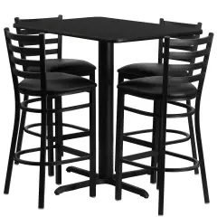 Emma and Oliver 24"W x 42"L Rectangular Laminate Table Set & 4 Ladder Back Stools BlackTop/BlackVinyl