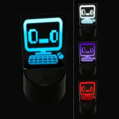 Shocked Confused Kawaii Computer Face Emoticon 3D Illusion LED Night Light Sign Nightstand Desk Lamp