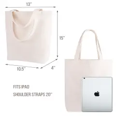 Natural Canvas Tote Bags DIY for Crafting and Decorating Reusable Grocery Washable Bag Shopping Bag 15H x 13W x 4D Inch (Natural)