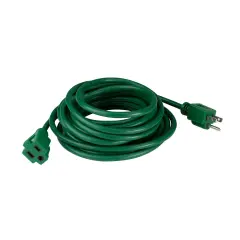 Northlight Three-Prong Outdoor Extension Power Cord with End Connector - 40' - Green