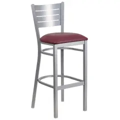 Emma and Oliver Silver Slat Back Metal Restaurant Dining Barstool BurgundyVinyl/Silver