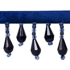 10 yards of Joanne Beaded Teardrop Fringe Trim | 10 yard cut Navy Blue