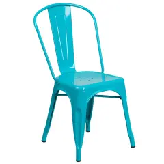 Merrick Lane Wells Indoor/Outdoor Stacking Metal Dining Chair with Single Slat Back and Powder Coated Finish Crystal Teal-Blue
